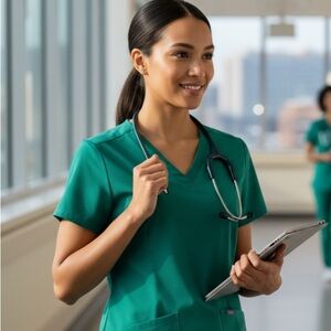 FIGS Kelly Green Technical Collection V Neck Short Sleeve Scrub Top